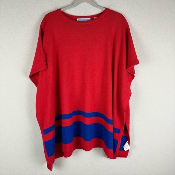 Draper James Red Blue Wool Blend Poncho Cape One Size - Picture 1 of 7